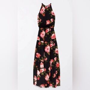 Aritzia Wilfred Floral Black and Scarlett Maxi Dress